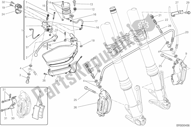 All parts for the Front Brake System of the Ducati Multistrada 1200 ABS Brasil 2014